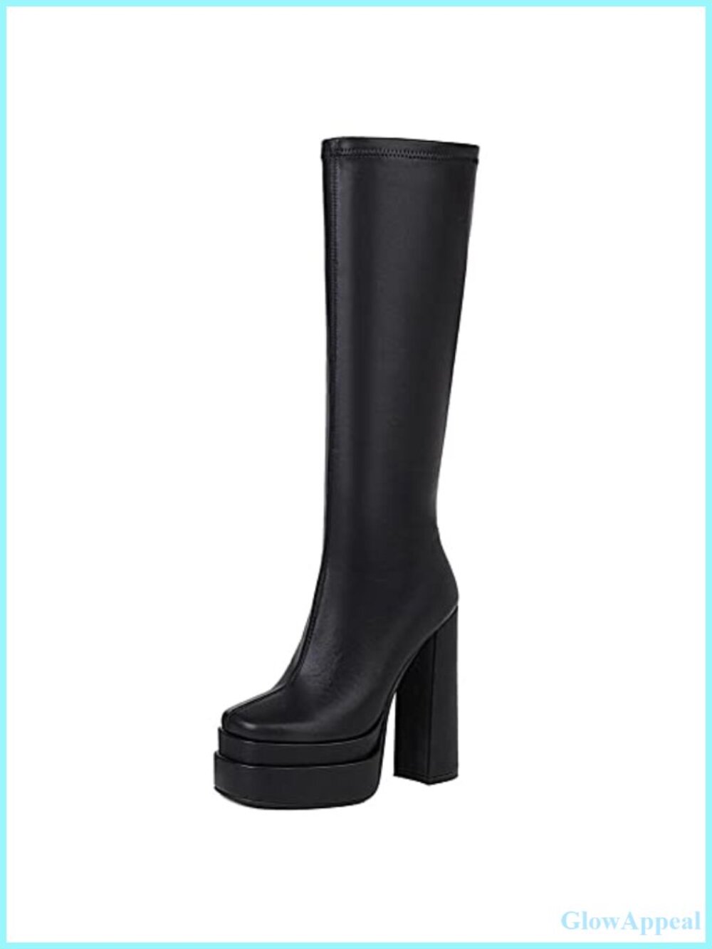 Women's White Platform Knee High Boots Chunky High Heel Stretch Side Zip